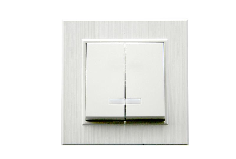 Выключатель 2-клав. с подсветкой Karea LINE STAR жемчуж. Makel 86100023