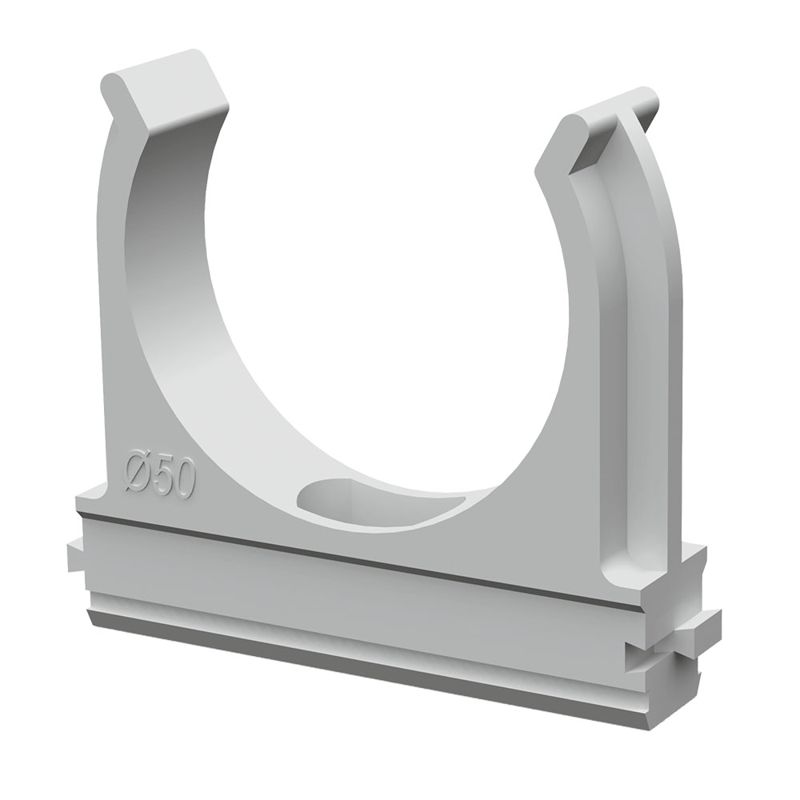 Держатель для труб (клипса) d50мм АБС-пластик в п/э (уп.10шт) Промрукав PR.02650