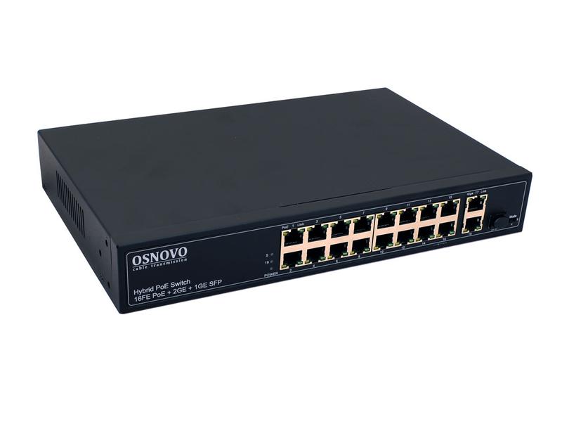 Коммутатор PoE SW-61621(300Вт) Fast Ethernet на 16хRJ45 PoE + 2хRJ45 GE + 1 SFP GE порта OSNOVO 13234