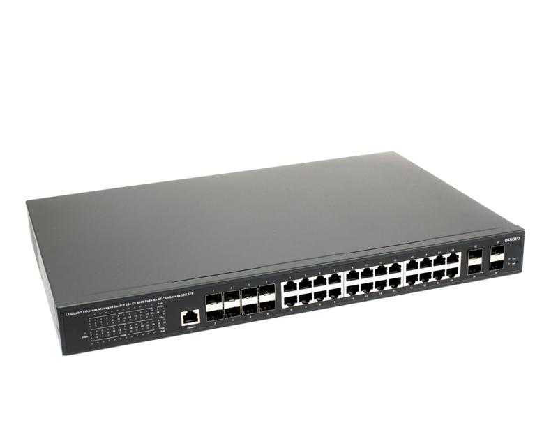 Коммутатор управляемый L3 PoE SW-32G4X-3L Gigabit Ethernet на 16хGE RJ-45 c PoE + 8хGE Combo (RJ-45 + SFP) + 4х1G/10G SFP+ OSNOVO 14169
