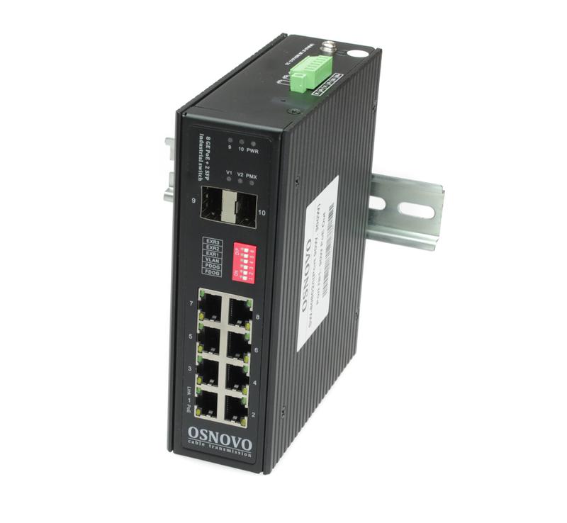 Коммутатор промышленный Hi PoE SW-80802/I(Port 90Вт 300Вт) Gigabit Ethernet на 8GE PoE + 2 GE SFP порта. OSNOVO 13879