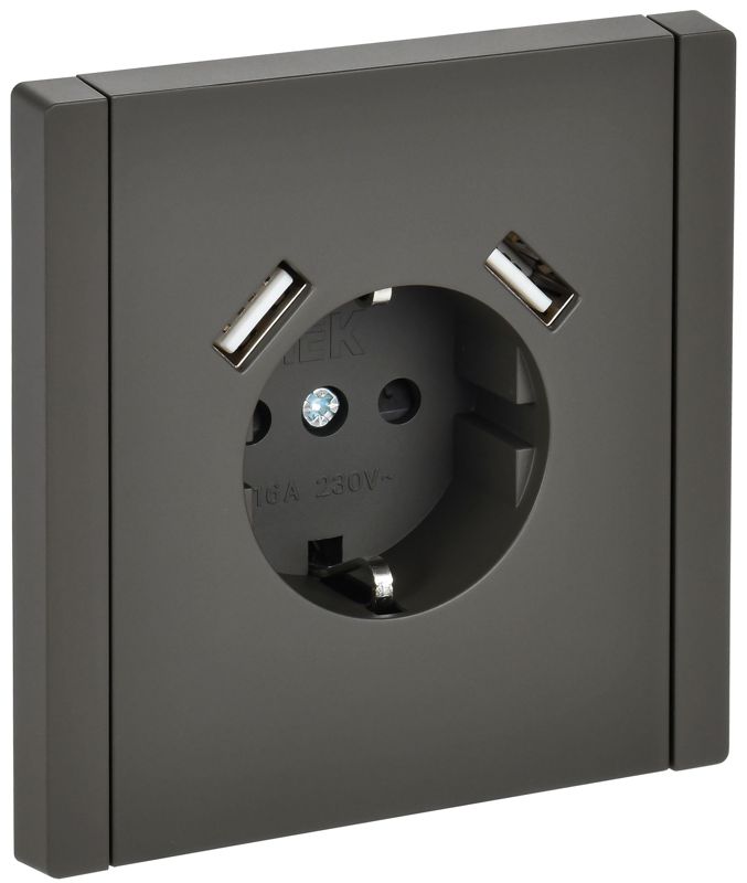 Розетка FORTE&PIANO FP345 16А USB A+A 3.1А с заземл. защ. шторки винт. крепл. сер. IEK FP-R14-16-U21-D31-K03
