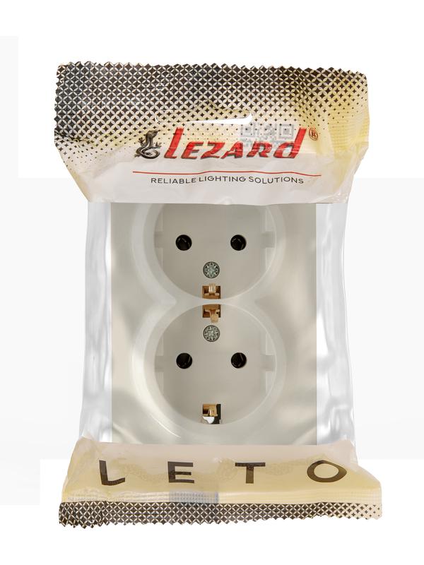 Розетка 2-м ОП LETO с заземл. закрытый корпус ПБТ крем LEZARD 752-0300-127B
