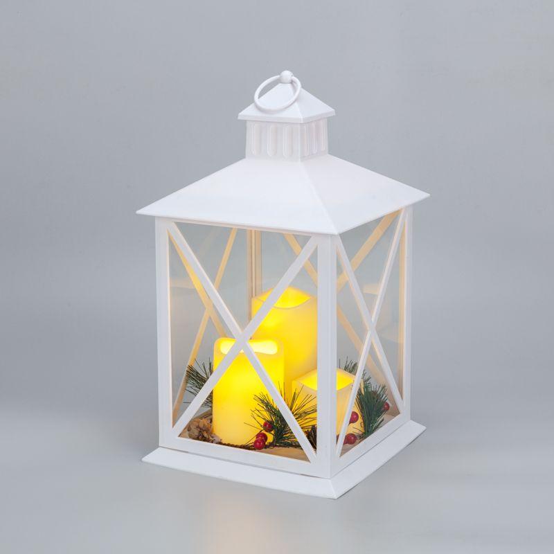 Фонарь декоративный (фигура) с тремя свечами бел. корпус 24х24х40см тепл. бел. Neon-Night 513-071