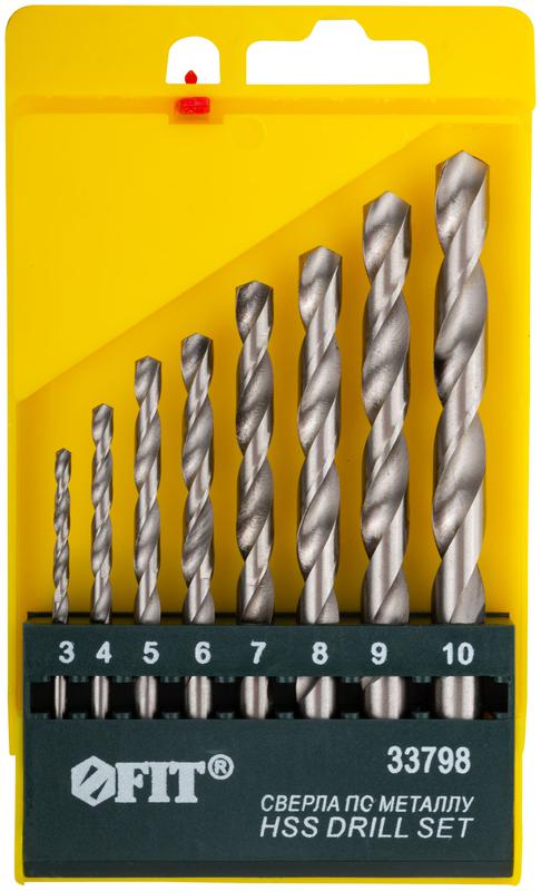 Набор сверл по металлу HSS полированных 8шт (3-4-5-6-7-8-9-10мм) FIT 33798
