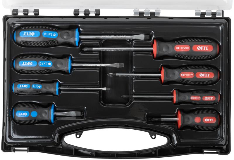 Набор отверток "Универсал" Профи CrV сталь прорезинен. ручки пластик. кейс 8шт FIT 56042