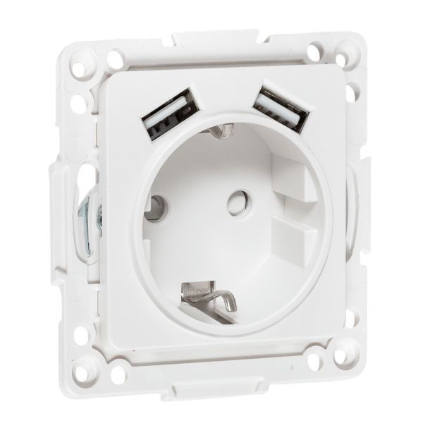 Розетка 1-м СП Стокгольм 16А USB 2A с заземл. защ. шторки винтов. клеммы механизм бел. EKF EYR16-2USB-typeA