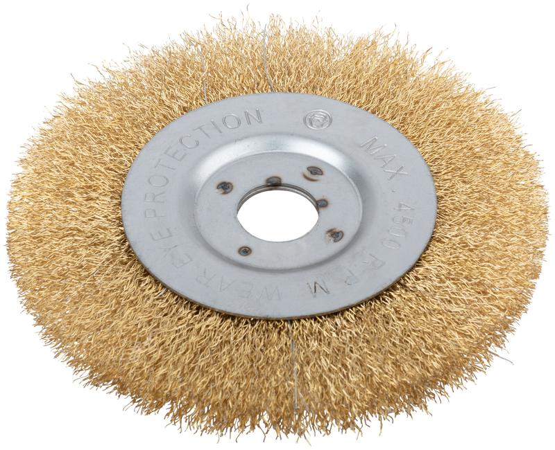 Корщетка-колесо посадочный диаметр 22.2мм стальная латунированная волнистая проволока 150мм FIT 39066