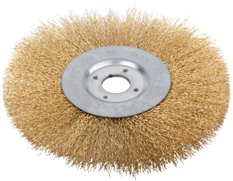 Корщетка-колесо посадочный диаметр 22.2мм стальная латунированная волнистая проволока 180мм FIT 39067