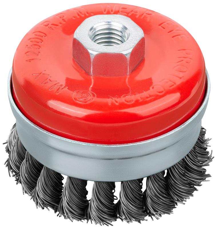 Корщетка-чашка гайка М14 стальная витая проволока с бандажом профи 75мм FIT 39507