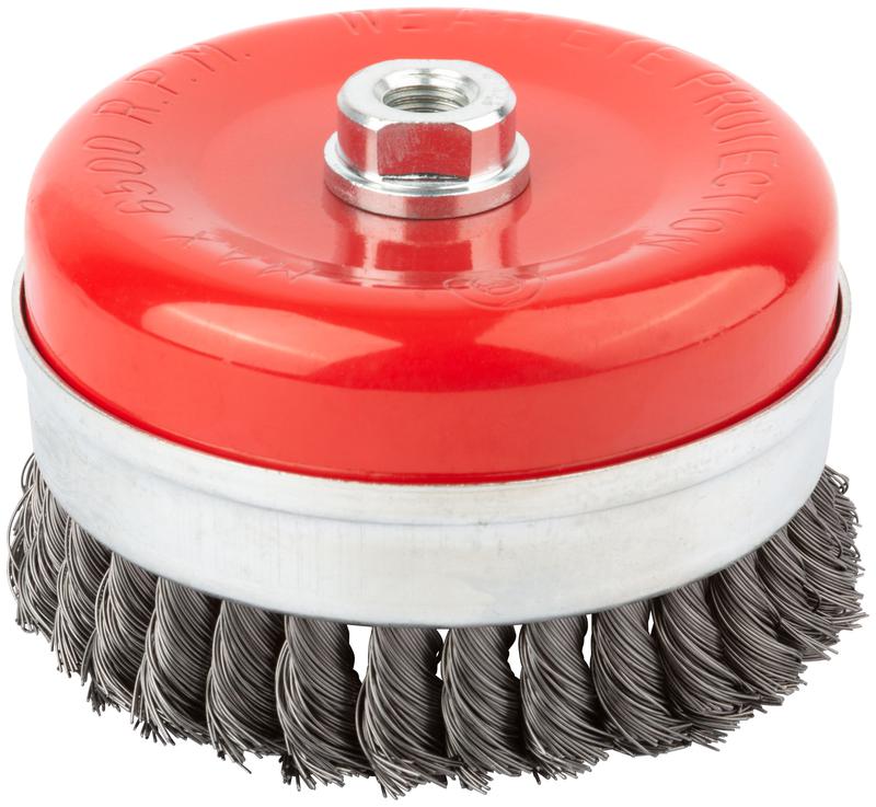 Корщетка-чашка гайка М14 стальная витая проволока с бандажом профи 125мм FIT 39512