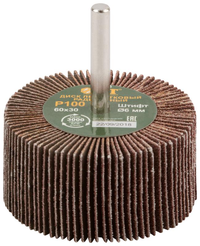 Диск лепестковый для дрели радиальный 60х30х6мм Р100 FIT 39575