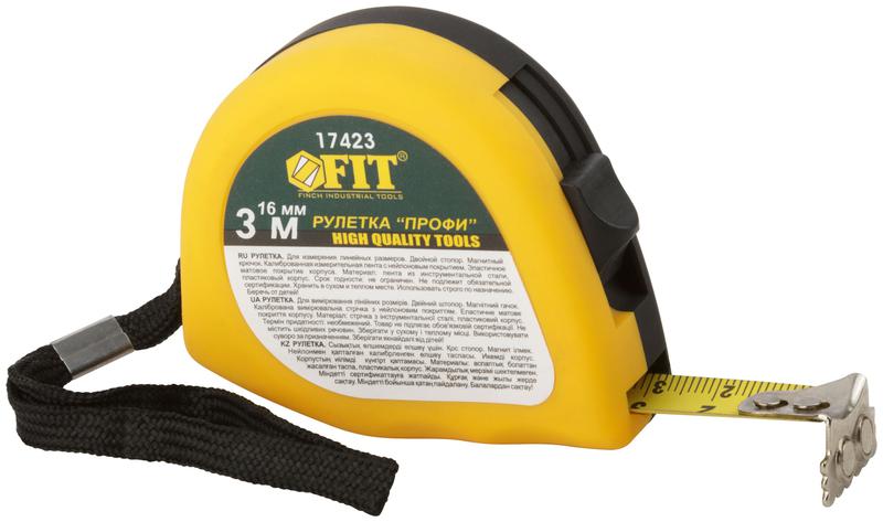 Рулетка Профи 3мх16мм калибр. лента; нейлон. покрытие; магн. крючок; эласт. корпус; двойн. стопор черн./желт. FIT 17423