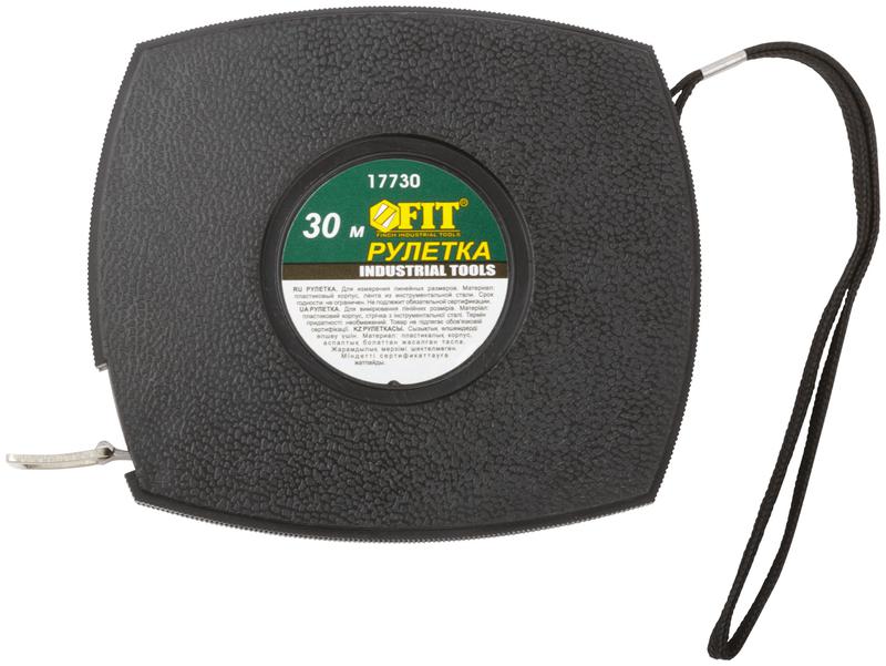 Рулетка 30м стальная лента закрытый корпус пластик. черн. FIT 17730