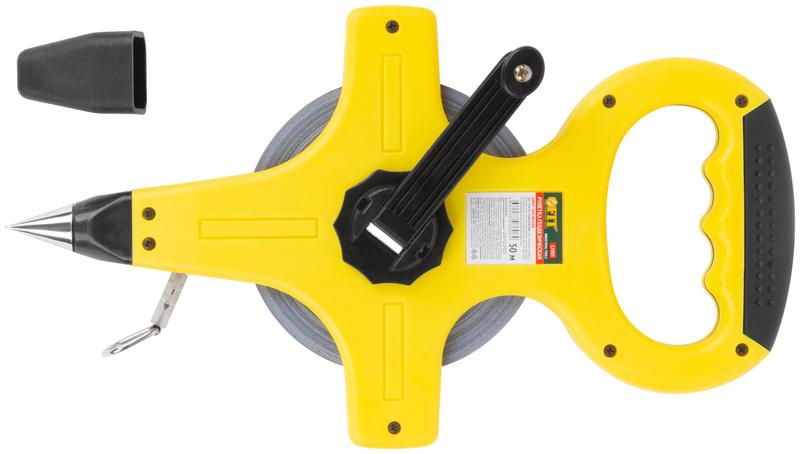 Рулетка геодезическая 50м стальная лента открытый пластик. корпус прорезиненная ручка желт. FIT 17803