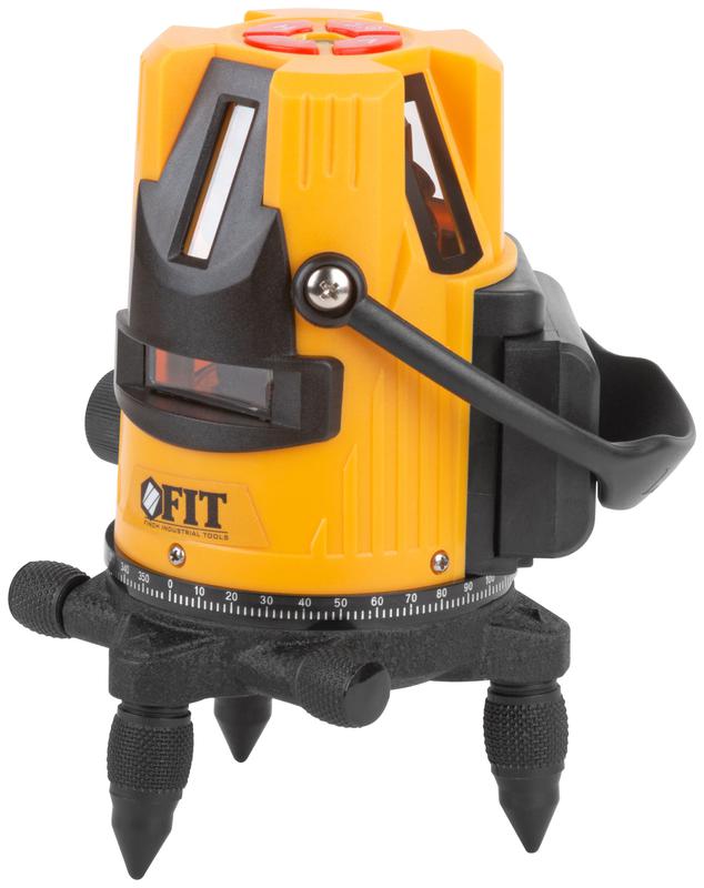 Уровень лазерный самоуспокаивающийся зел. лучи горизонталь+4 вертикали диапазон 20м Li-Ion аккум. 2 уровня яркости тренога алюм. FIT 18637