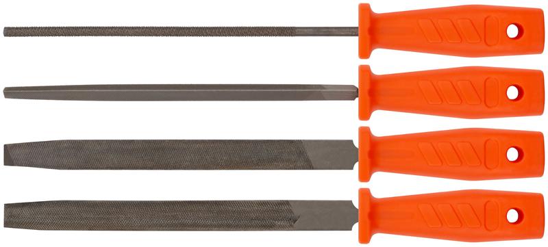 Напильник пластиковая ручка набор 4шт (трехгранный плоский круглый полукруглый) 200мм FIT 42705