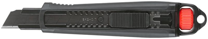 Нож технический 18мм усиленный прорезиненный дополнит. пластиковый прижим профи черн. FIT 10322