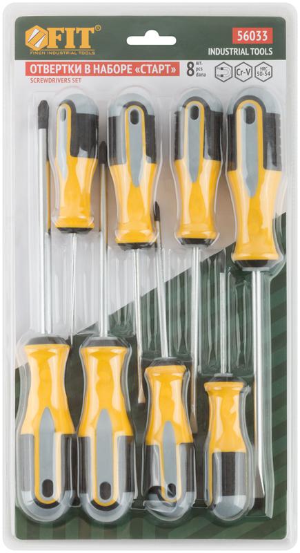 Набор отверток "Старт" CrV сталь прорезиненные ручки магнитный наконечник блистер набор 8шт FIT 56033