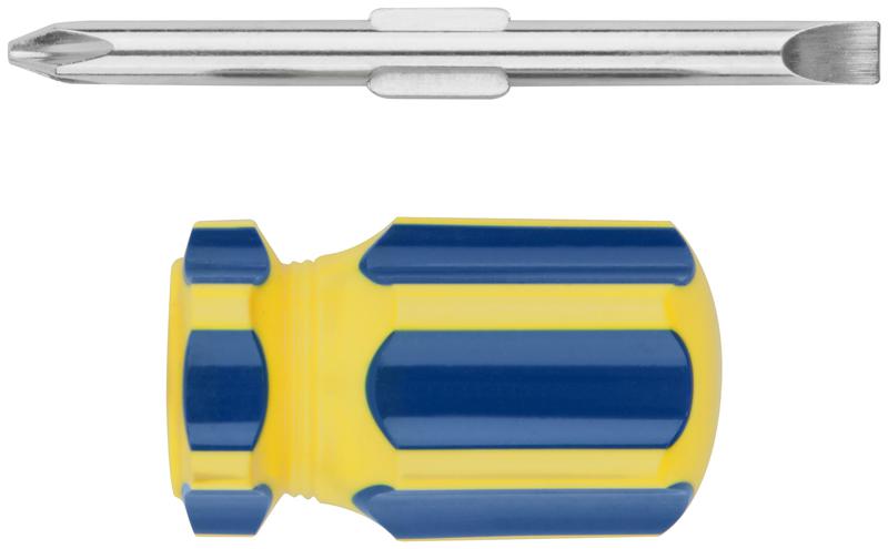 Отвертка с переставным жалом "коротыш" CrV сталь пластиковая ручка 6х32мм PH2/SL6 син.-желт. FIT 56212