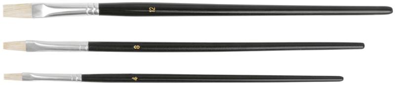 Кисть художественная натуральная щетина деревянная ручка плоские набор 3шт FIT 01525