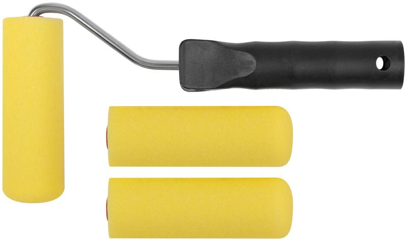 Валик поролоновый с ручкой "мини" 100мм+2 сменных ролика желт. FIT 02831