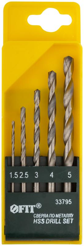 Набор сверл по металлу HSS полированных 5шт (1.5-2.5-3-4-5мм) FIT 33795