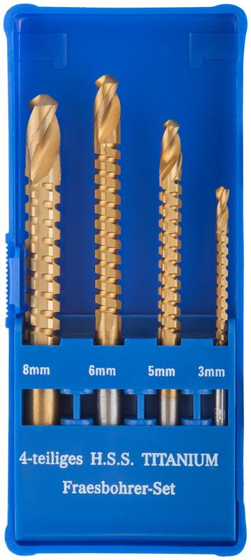 Сверло-фреза универсальное 3/5/6/8мм титановое покрытие набор 4шт FIT 36414