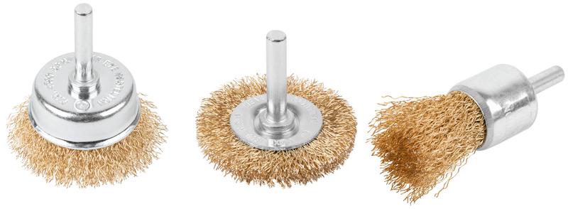 Набор щеток для дрели 3 шт ("Чашки" 25; 50мм "Плоская" 50мм) латун. витая проволока блист. Profi Cutop 82-926