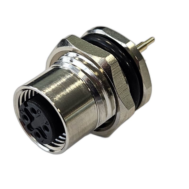 Разъем М12 4D гнездовой пайка на печатную плату метал. прямой резьба M16 приборная часть СЦМ120081-04D СТЭЗ 185200560