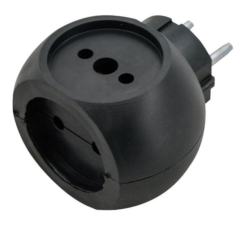 Разветвитель сетевой (тройник) РВ-043 Si 1/3С-Bl 6А шар черн. Volsten 13919