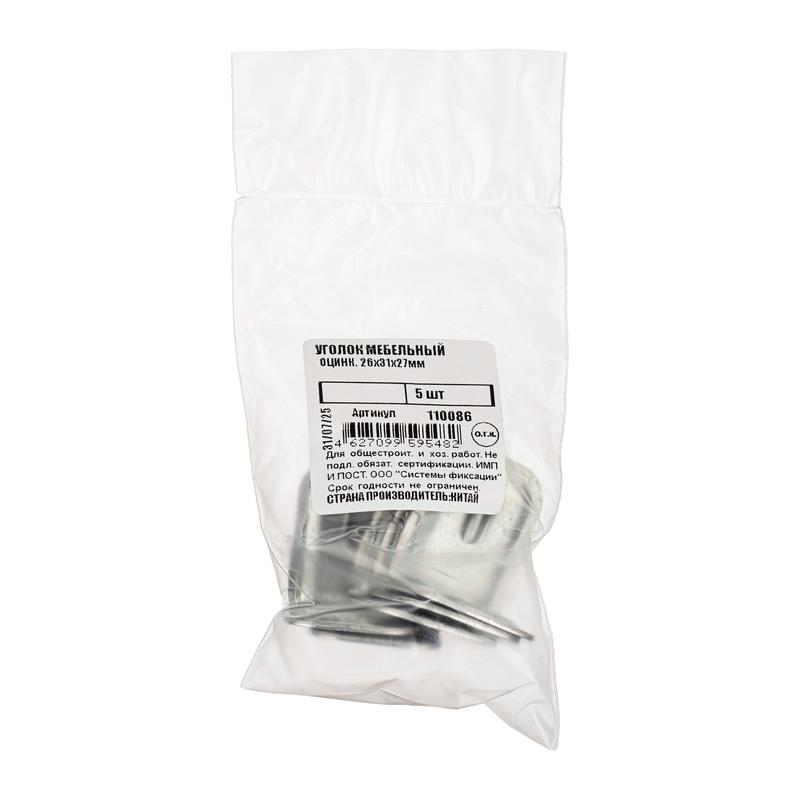 Угол мебельный 26х31х27 цинк (уп.5шт) Tech-Krep/Zitar 110086