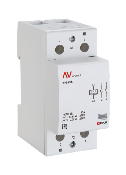 Контактор модульный КМ 63А 1NC+1NO 110В AC (2 мод.) AVERES EKF km-av-2-63-11-110V