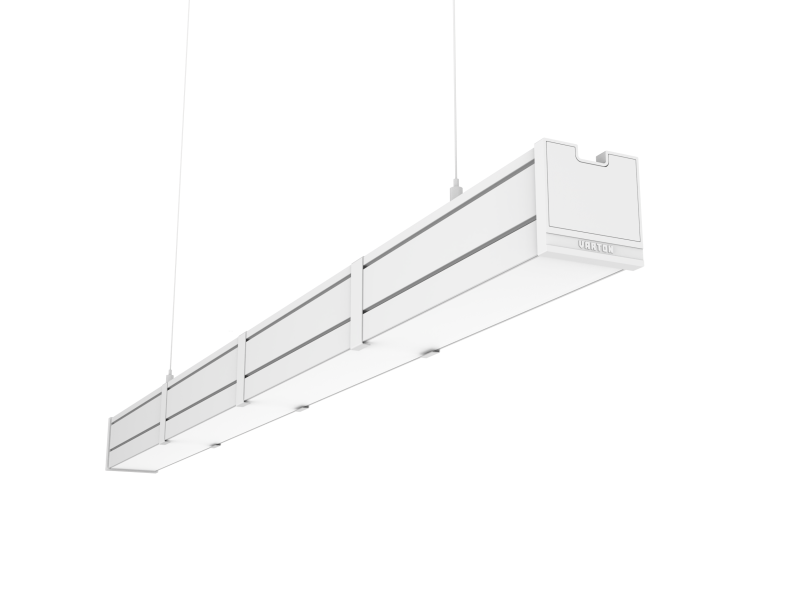 Светильник светодиодный Mercury Pro GL 1019х66х67 48Вт 4000К CRI90 IP54 подвесной/накладной рассеив. опал закал. стекло RAL9003 бел. муар с декоративным проводом 2м и комплектом подвесов 2м VARTON V1-R0-0R257-31GOP-5404840