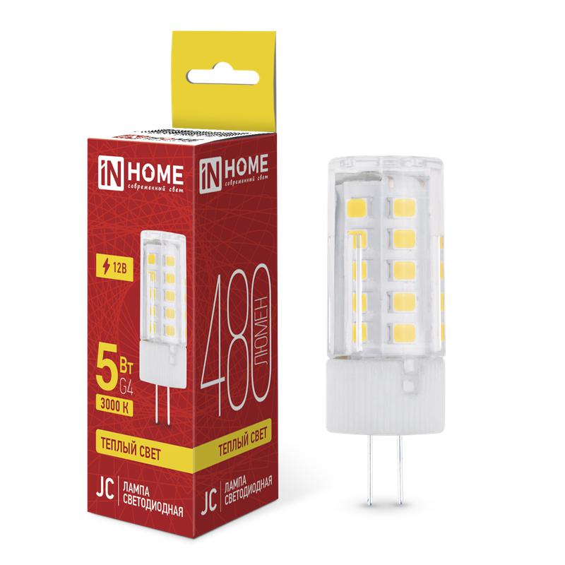 Лампа светодиодная LED-JC 5Вт 12В G4 3000К 480лм IN HOME 4690612059013