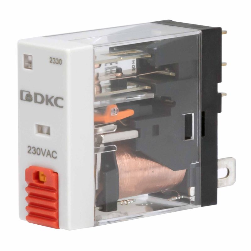 Реле миниатюрное промышленное 1CO ком. ток 12А AgSnO2 напряжение 24В AC опция: тест-кнопка+светодиод DKC IR-24AC-1CO-D