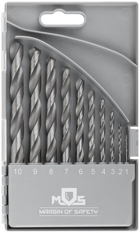 Набор сверл по металлу HSS угол заточки 118град. пласт. кейс 10шт (1-2-3-4-5-6-7-8-9-10мм) MOS 35601М