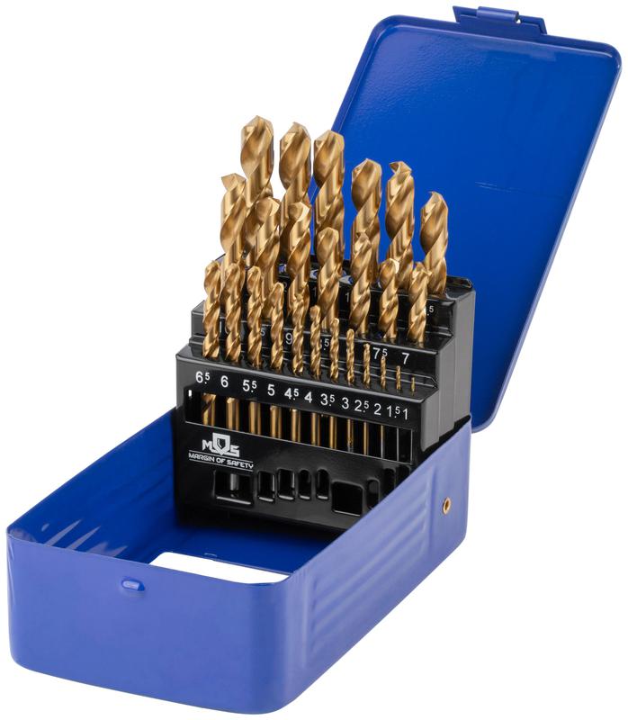 Набор сверл по металлу HSS шлифованные титановое покрытие угол заточки 135град. мет. бокс 25шт (1-13мм через 0.5мм) MOS 35745М
