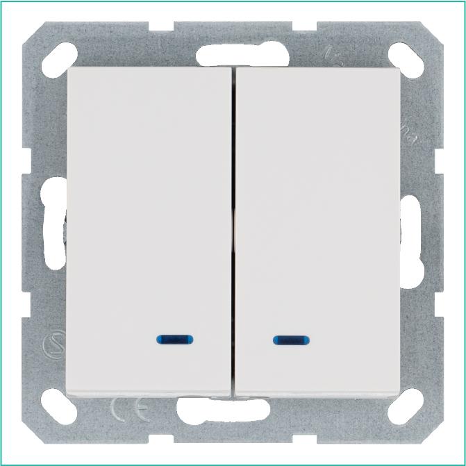 Выключатель 2-кл. 10А IP20 с подсветкой механизм бел. глянцевый Jasmart G3023NW