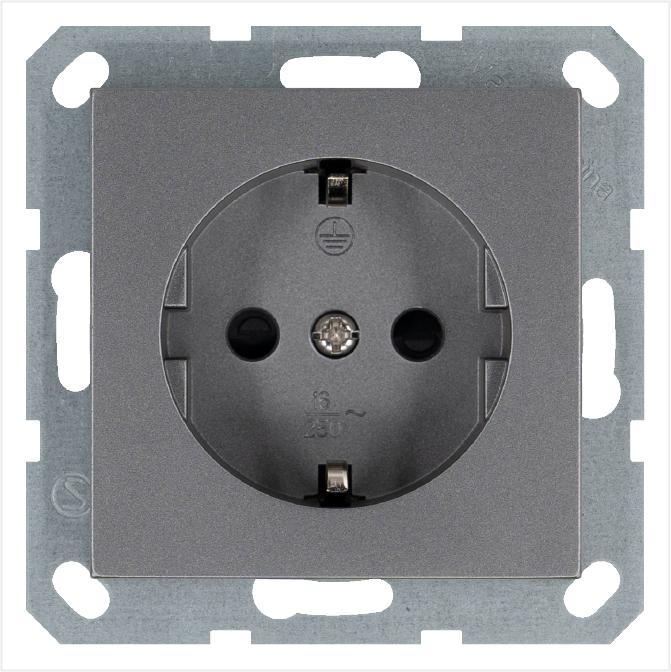 Розетка 1-м Shuko 16А IP20 с заземл. защ. шторки механизм алюм. Jasmart G5501S