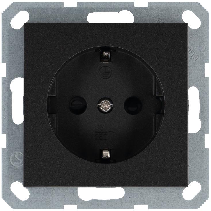 Розетка 1-м Shuko 16А IP20 с заземл. защ. шторки механизм антрацит Jasmart G5501B