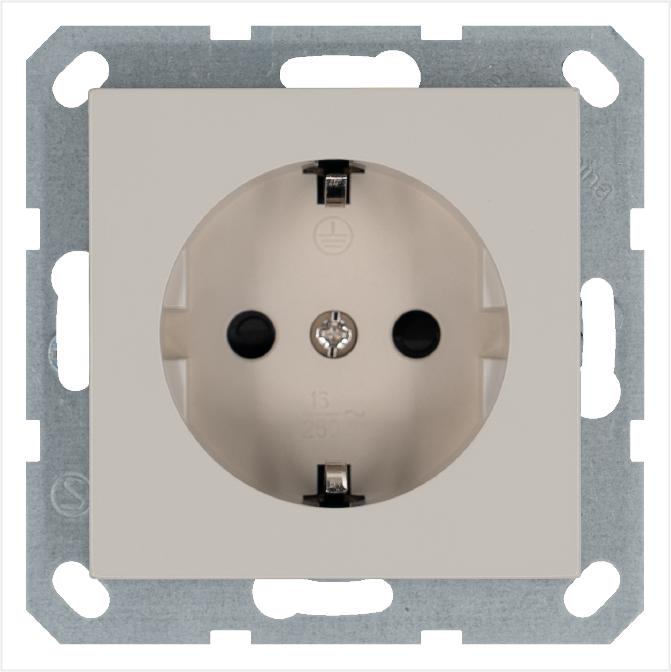 Розетка 1-м Shuko 16А IP20 с заземл. защ. шторки механизм тауп Jasmart G5501T