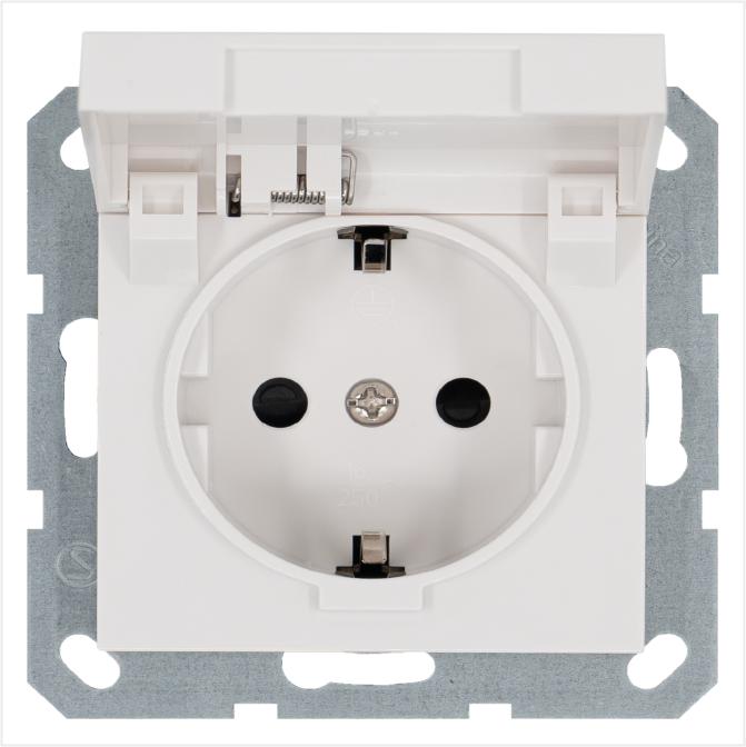 Розетка 1-м Shuko 16А IP20 с заземл. защ. шторки с крышкой механизм бел. глянцевый Jasmart G5505W