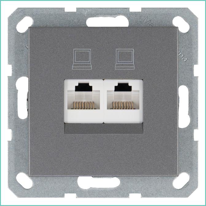 Розетка компьютерная 2-м RJ45 IP20 кат. 6 механизм алюм. Jasmart G6108S