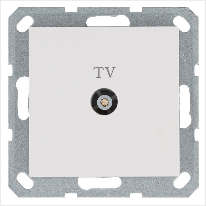 Розетка телевизионная оконечная TV Ф9.5мм механизм бел. глянцевый Jasmart G6001W