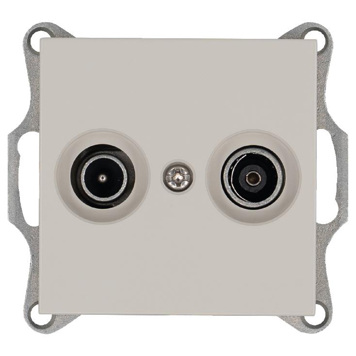 Розетка телевизионная проходная TV + FM 2-м Ф9.5мм механизм тауп Jasmart G6205T