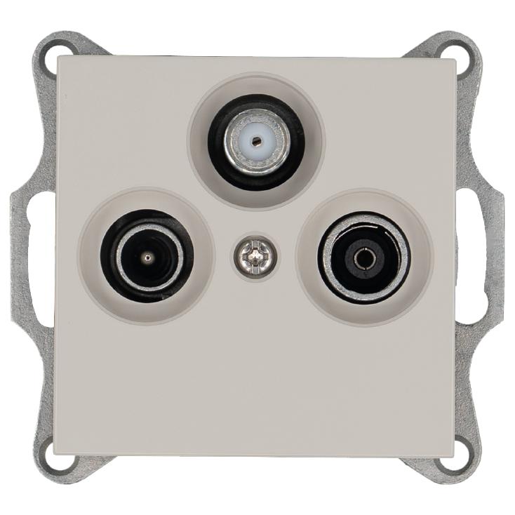 Розетка телевизионная проходная TV + FM + SAT 3-м Ф9.5мм механизм тауп Jasmart G6207T