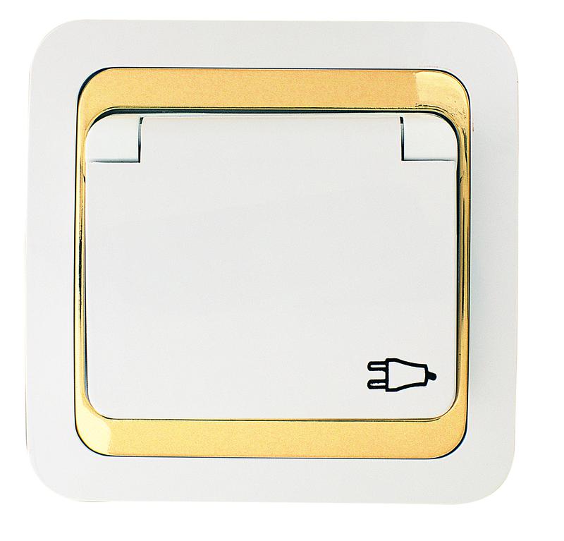 Розетка Mimoza с заземл. и крышкой керамика с зол. вставкой Makel 12209