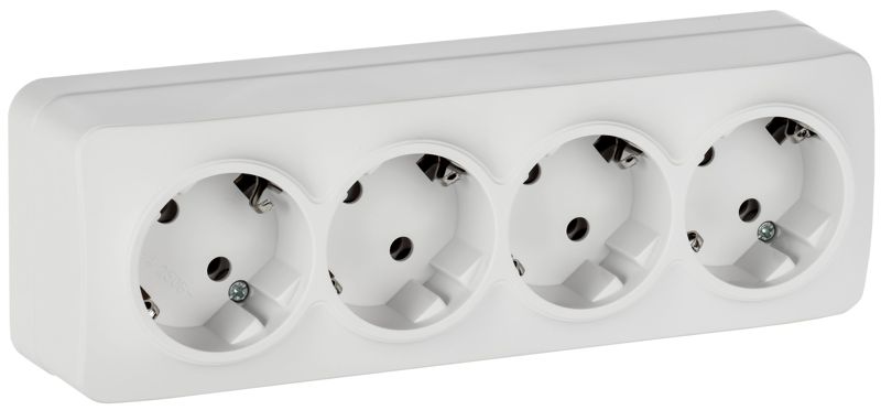 Розетка 4-м ОП GLORY РС24-3-ХБм 16А с заземл. без защ. шторок бел. матов. IEK ERH41-K01M-16