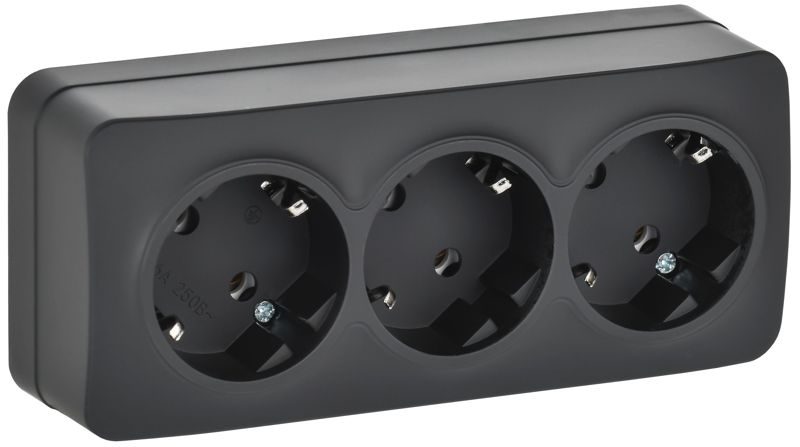 Розетка 3-м ОП GLORY РС23-3-ХЧм 16А с заземл. без защ. шторок черн. матов. IEK ERH31-K02M-16